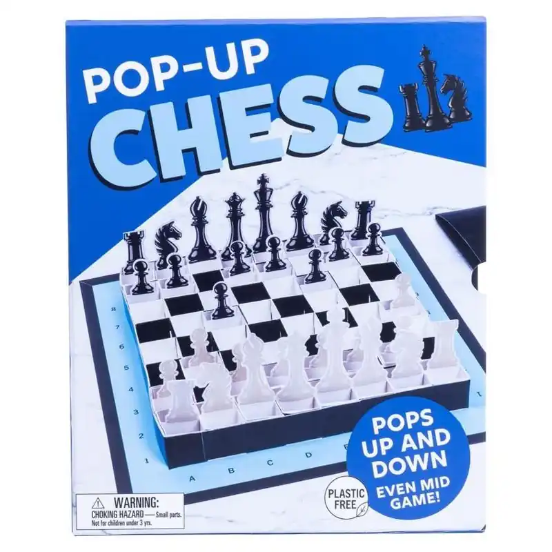 Fizz Pop Up Chess Game – Black & White Travel Chess Set