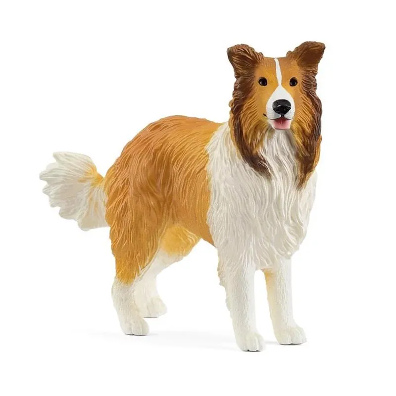 Schleich Hand-Painted Collie Statue – White & Brown