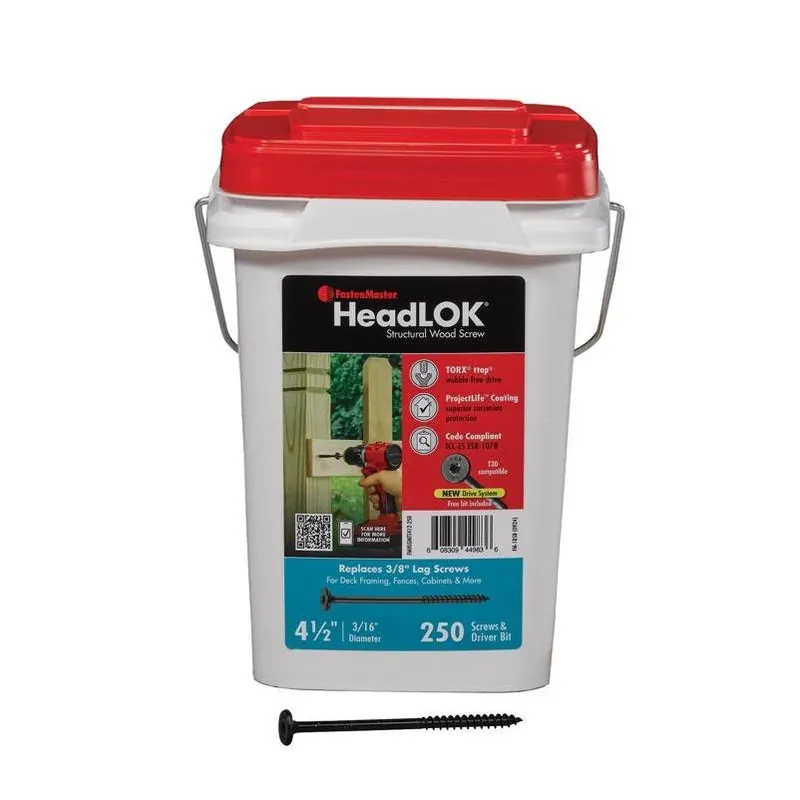 FastenMaster Headlok 4.5" Coarse Torx T30 Structural Wood Screws – 250‑Piece Bucket