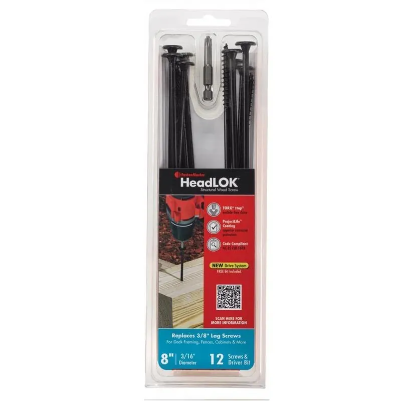 FastenMaster Headlok 8" Torx T‑Tap T30 Coarse Thread Structural Wood Screw – 12‑Count