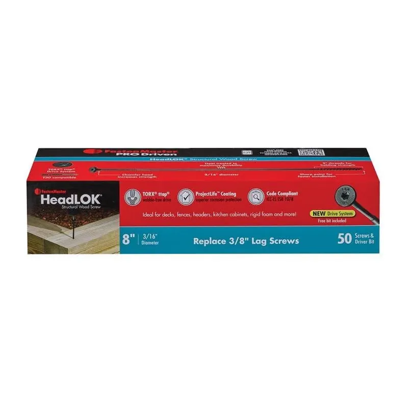 FastenMaster Headlok 8‑Inch Coarse Torx T30 Structural Wood Screws – 50‑Piece Box