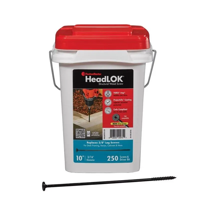 FastenMaster Headlok 10‑Inch Torx T30 Coarse‑Thread Structural Wood Screws – 250 Piece Bucket