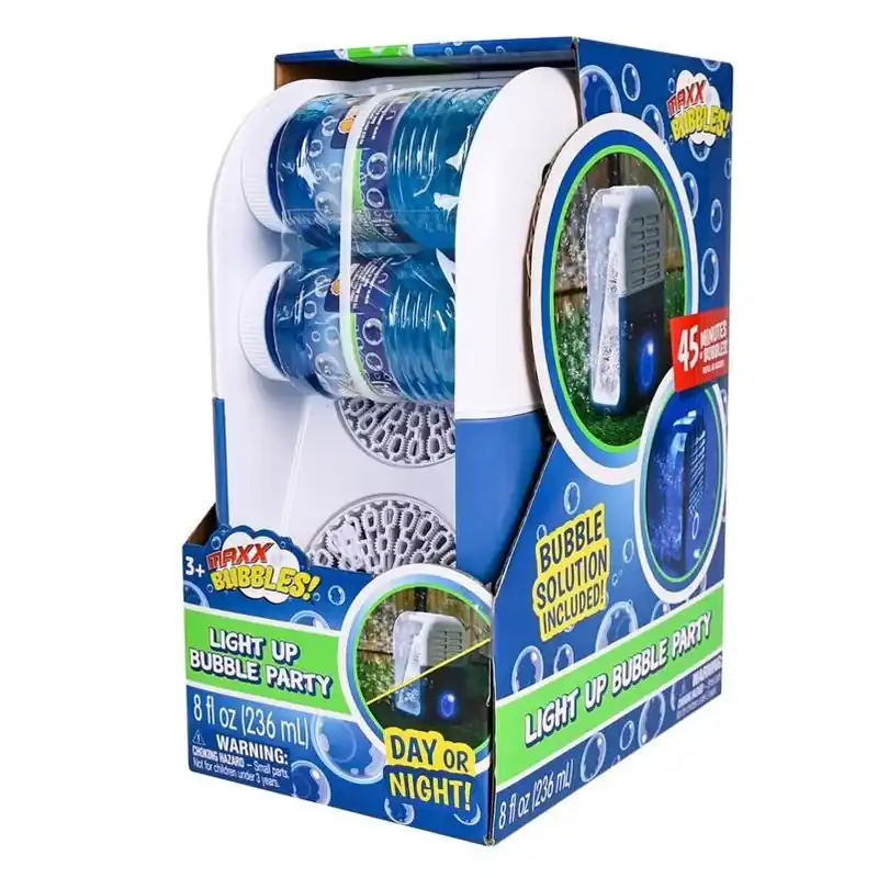 Maxx Bubbles Light‑Up Bubble Machine – Blue/White Party Blower For Kids 3+