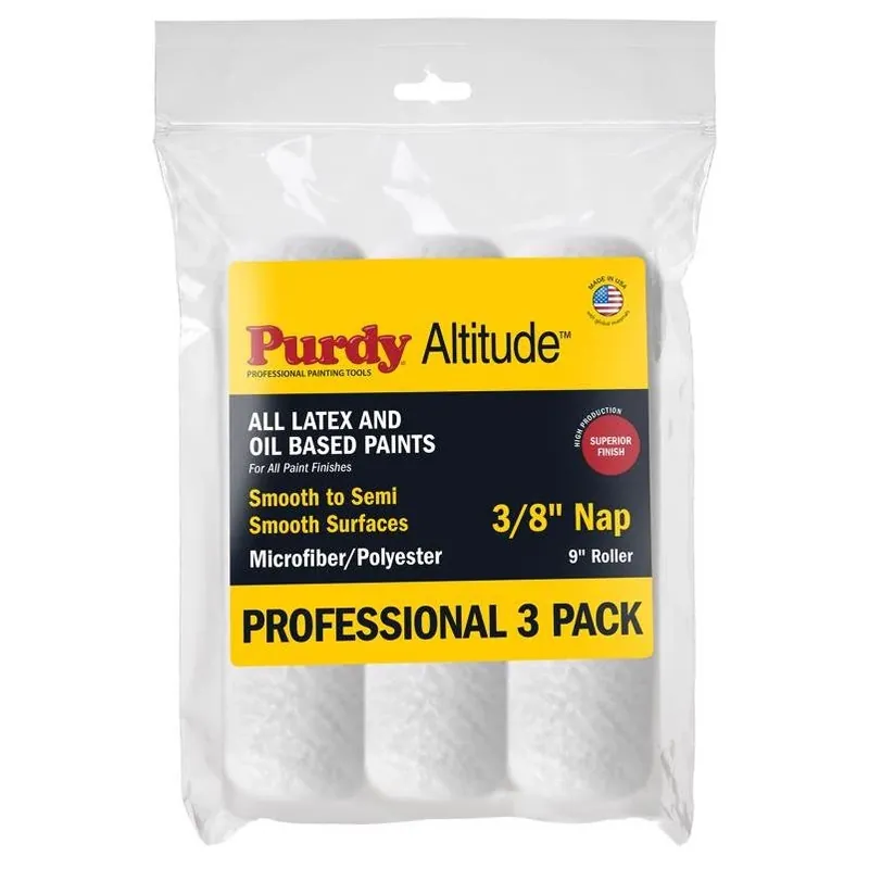 Purdy Altitude 9‑Inch Poly‑Micro Paint Roller Set – 3‑Pack, 3/8‑Inch Nap, Ideal For Smooth Surfaces