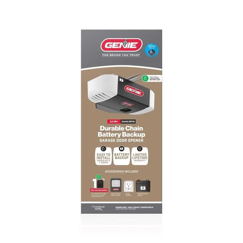 Genie 3/4 HP Chain‑Drive Garage Door Opener With Battery Backup – 500 lb Capacity