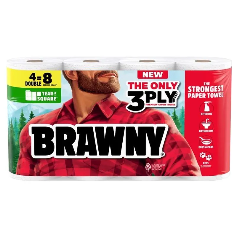 Brawny 3‑Ply Tear‑A‑Square Paper Towel Roll – Multi‑Size Cleaning Towels