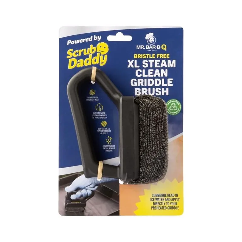 XL Steam‑Clean Griddle Brush With Stainless Steel Bristles – Heavy‑Duty Plastic Grip