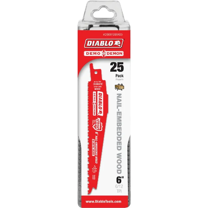 Diablo 6 In. Bi-Metal Nail Embedded Wood Reciprocating Saw Blade 6/12 TPI 25 Pk