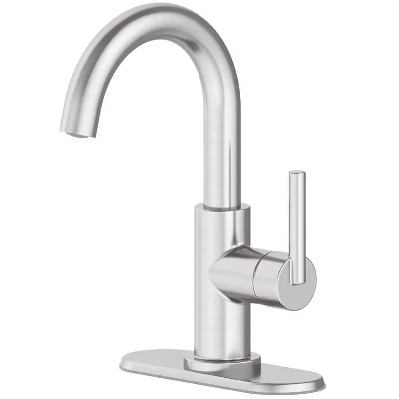 Oakbrook Alexis Brushed Nickel Modern Single‑Handle High‑Arc Bathroom Faucet – 4‑Inch Center