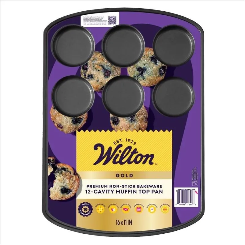 Wilton Gold 12‑Cup Black Muffin Top Pan – 11" × 16" Non‑Stick Steel Bakeware (1‑Piece)