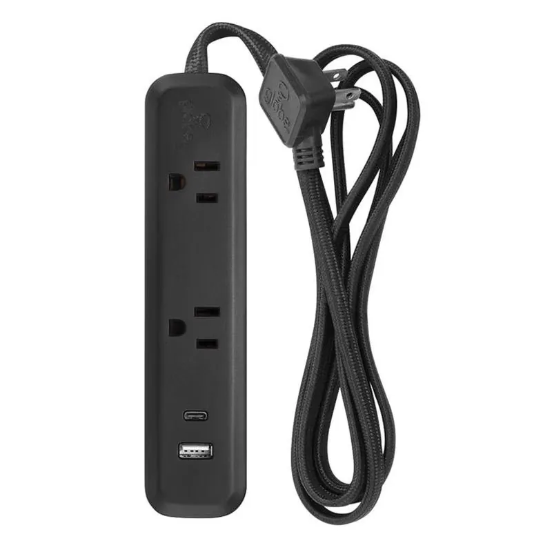 Globe Electric 6‑Foot Black Power Strip – 2 Outlets, ETL Certified