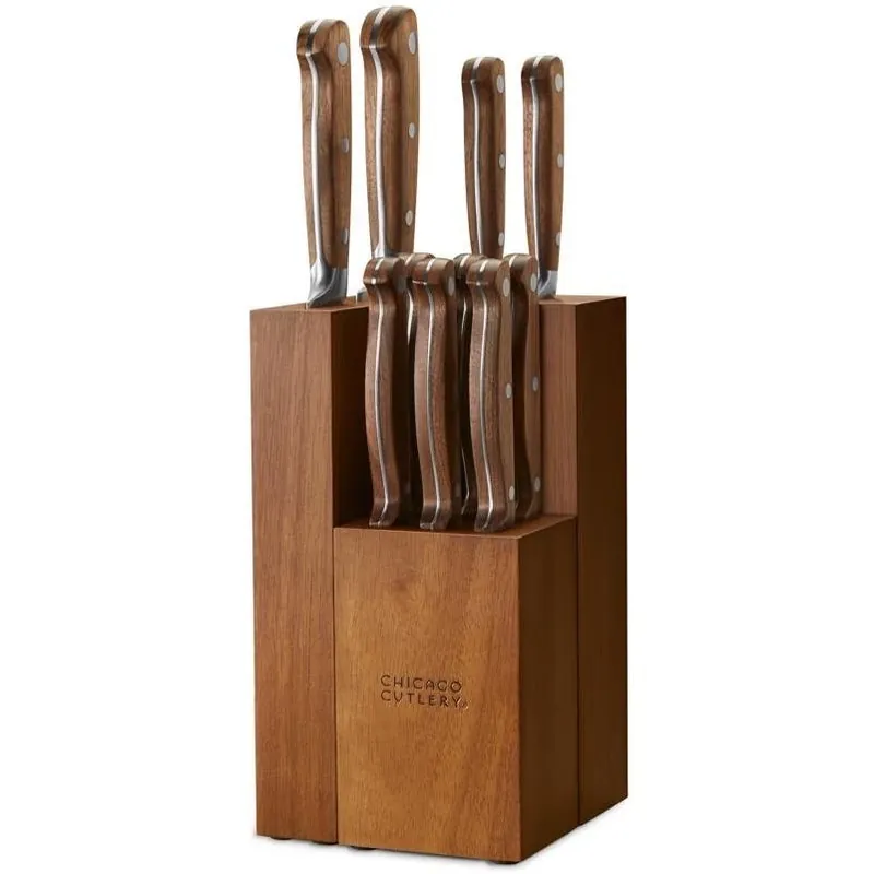 Chicago Cutlery 12‑Piece Stainless Steel Block Knife Set – Brown & Silver