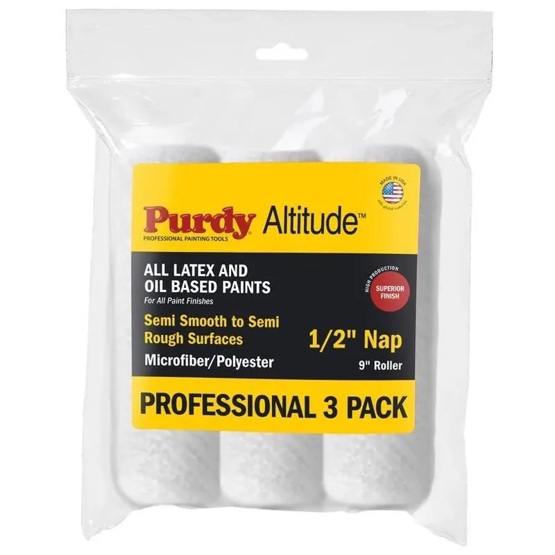 Purdy Altitude 9‑in Poly‑Micro Paint Roller Cover – 1/2‑in Nap, 3‑Pack, White