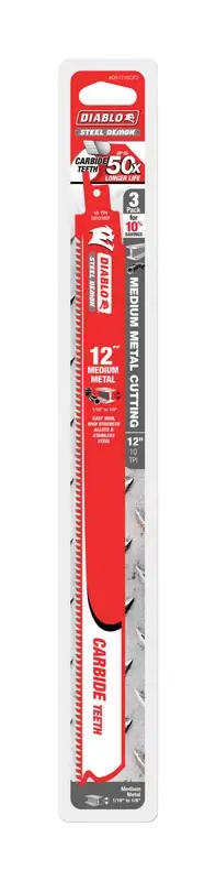 Diablo Steel Demon 12 In. Carbide Tipped Reciprocating Saw Blade 10 TPI 3 Pk