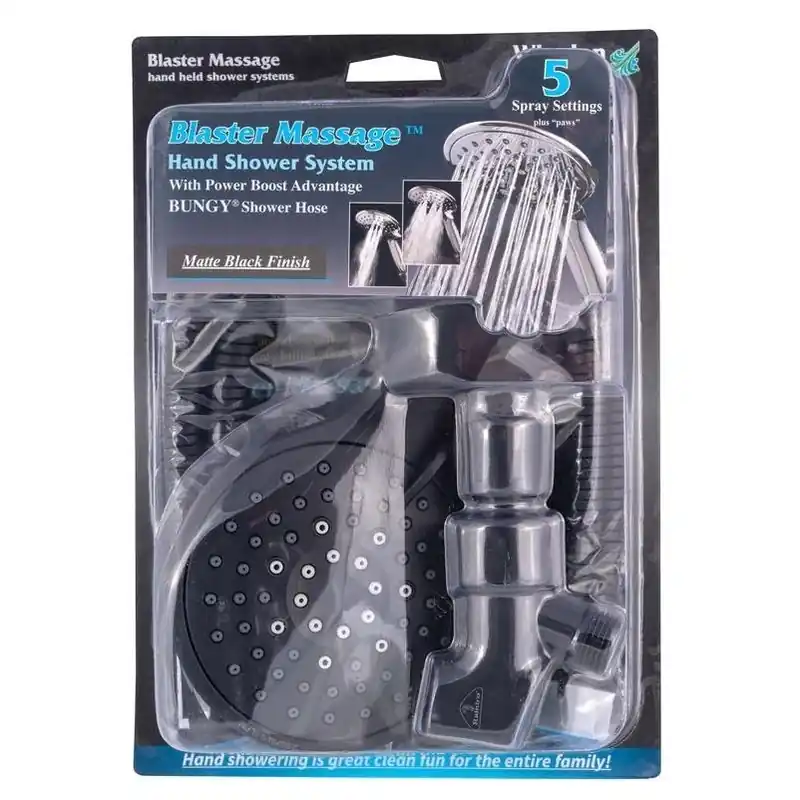 Whedon Blaster Massage Handheld Showerhead – Matte Black, 5 Spray Modes, 2.5 GPM