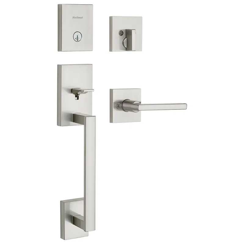 San Clemente Entry Door Handleset, Halifax Lever, SmartKey Security, Satin Nickel