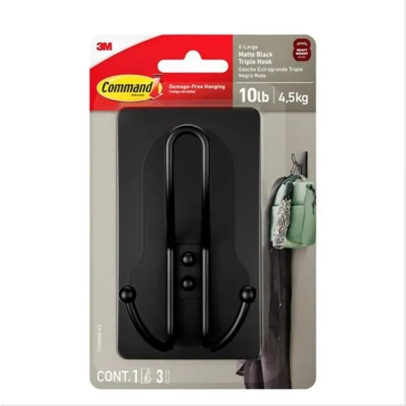 3M Matte Plastic Triple Adhesive Hook – Heavy‑Duty Wall Organizer (1‑Pack)