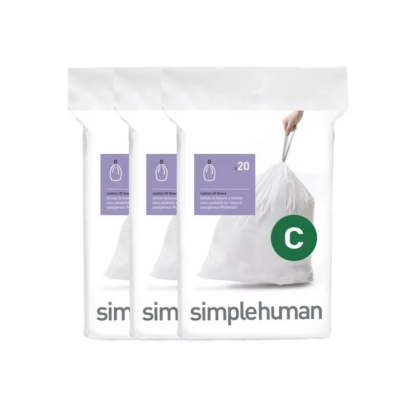 Simplehuman Code C Drawstring Trash Bags – 3.2‑Gallon, 60‑Count, White