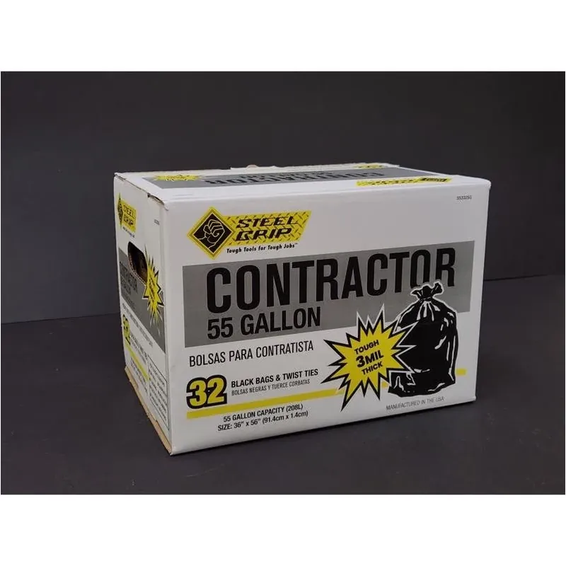 Heavy‑Duty 55‑Gallon Black Contractor Trash Bags – 3 Mil Polyethylene, Twist‑Tie Seal – Pack Of 32