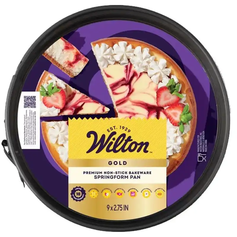 Wilton Gold 9‑Inch Nonstick Springform Pan With Lid – Gray, Dishwasher‑Safe, 3‑Inch Deep