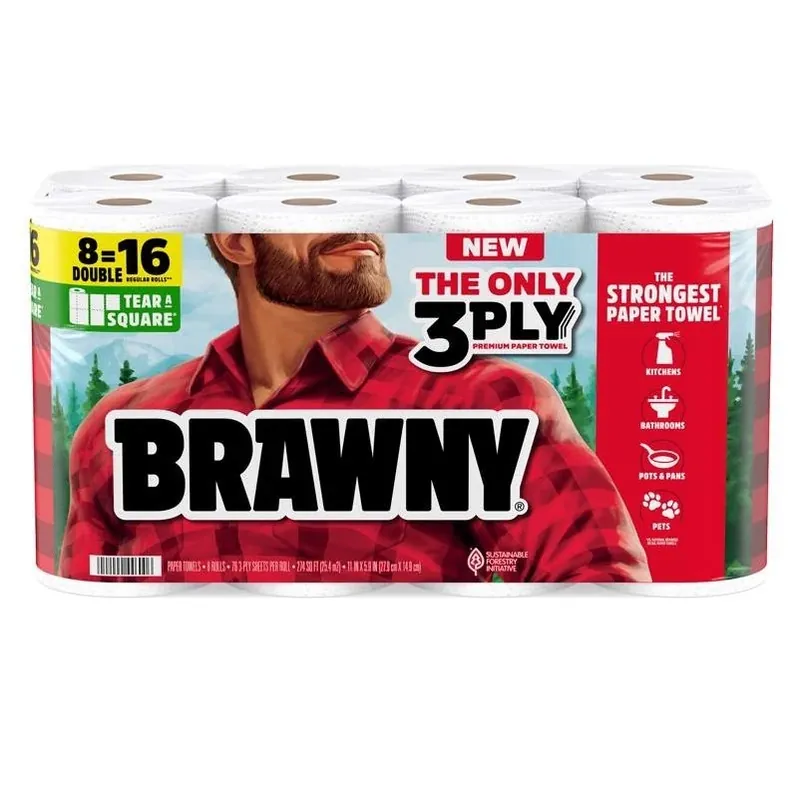 Brawny 3‑Ply Recycled Paper Towels – 76‑Sheet Rolls, 8‑Pack