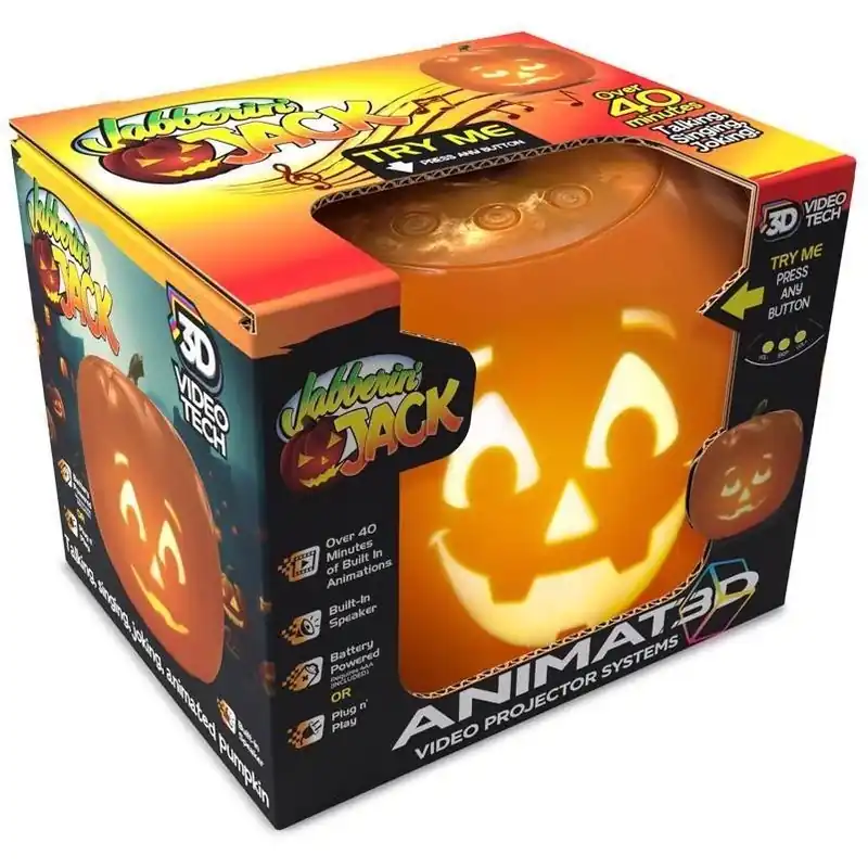 ANIMAT3D Orange LED Blink Jabberin Jack – 11‑Inch Halloween Decoration
