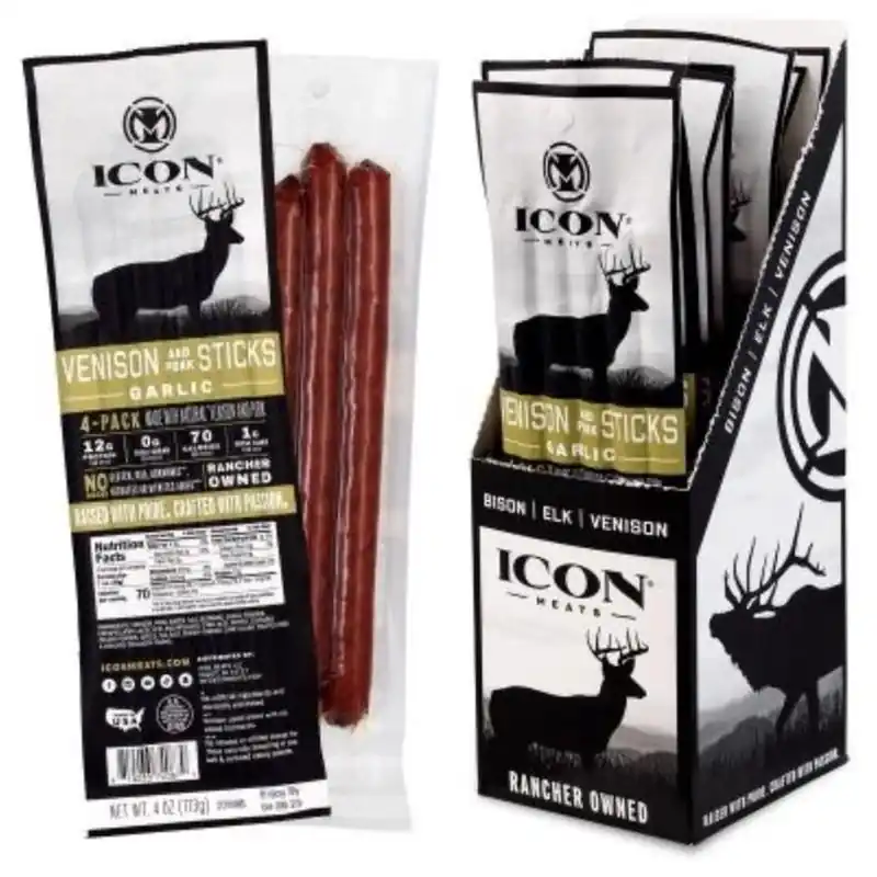 ICON Meats Venison & Pork Garlic Sticks 4 Oz Pouch