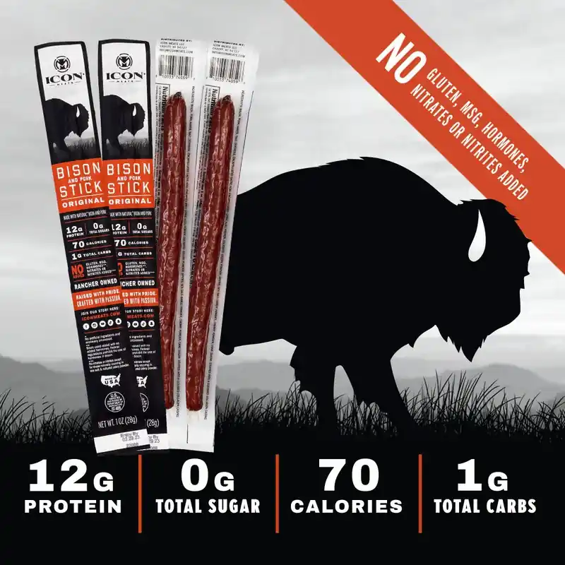 ICON Meats Bison & Pork Original Sticks 1 Oz Pouch