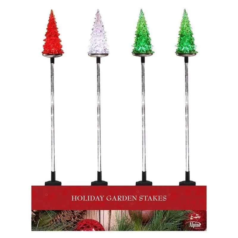 Alpine 33‑Inch Solar‑Powered Garden Christmas Tree Stake – Multi‑Color LED Lights