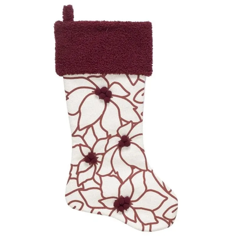 Dyno 20‑Inch Ivory & Red Poinsettia Holiday Stocking – Faux Linen