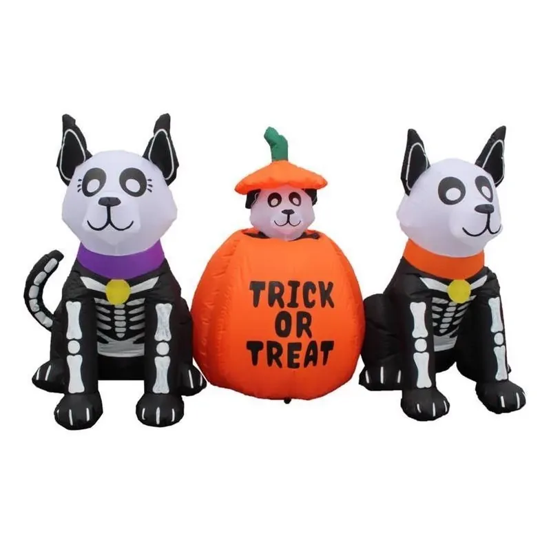 7‑Foot LED Prelit Animated Skeleton Dog Family Inflatable – Halloween Yard Decoration