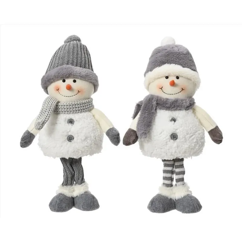 15‑Inch White & Gray Snowman Table Centerpiece – Festive Polyester Décor