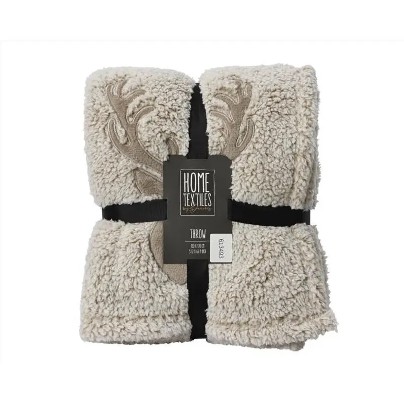 Cozy Reindeer Sherpa Throw Blanket – Soft Polyester Fleece, 6 ft × 51 in