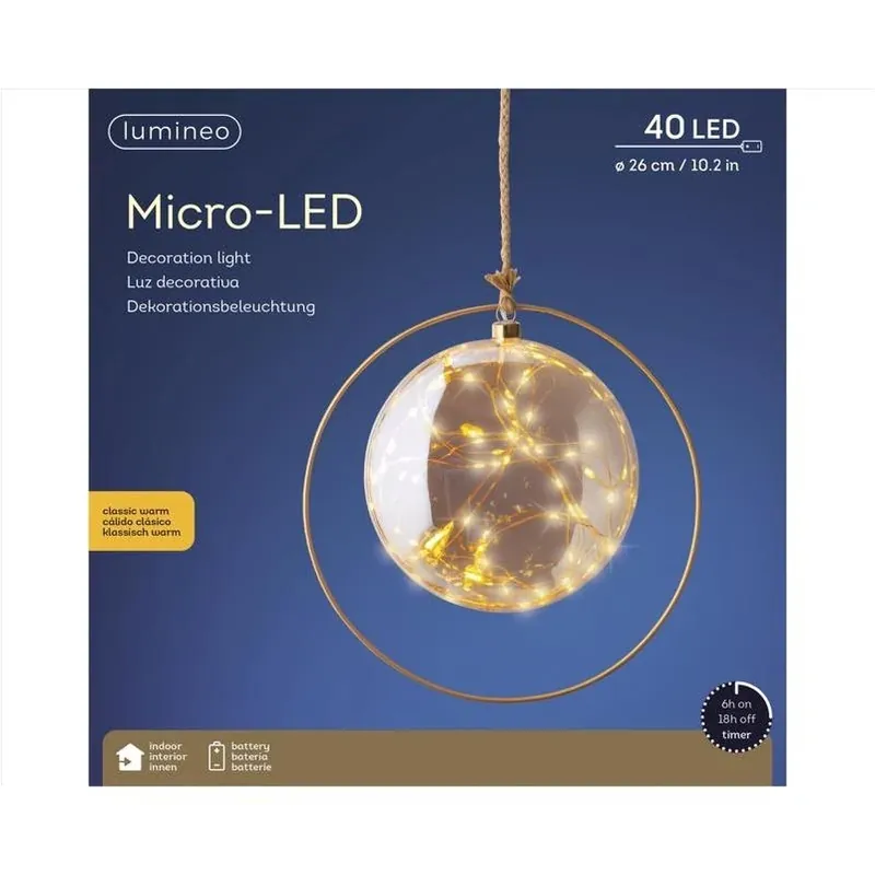 Lumineo 40‑LED Battery‑Powered Warm White Micro Christmas String – 1‑Foot Copper Wire