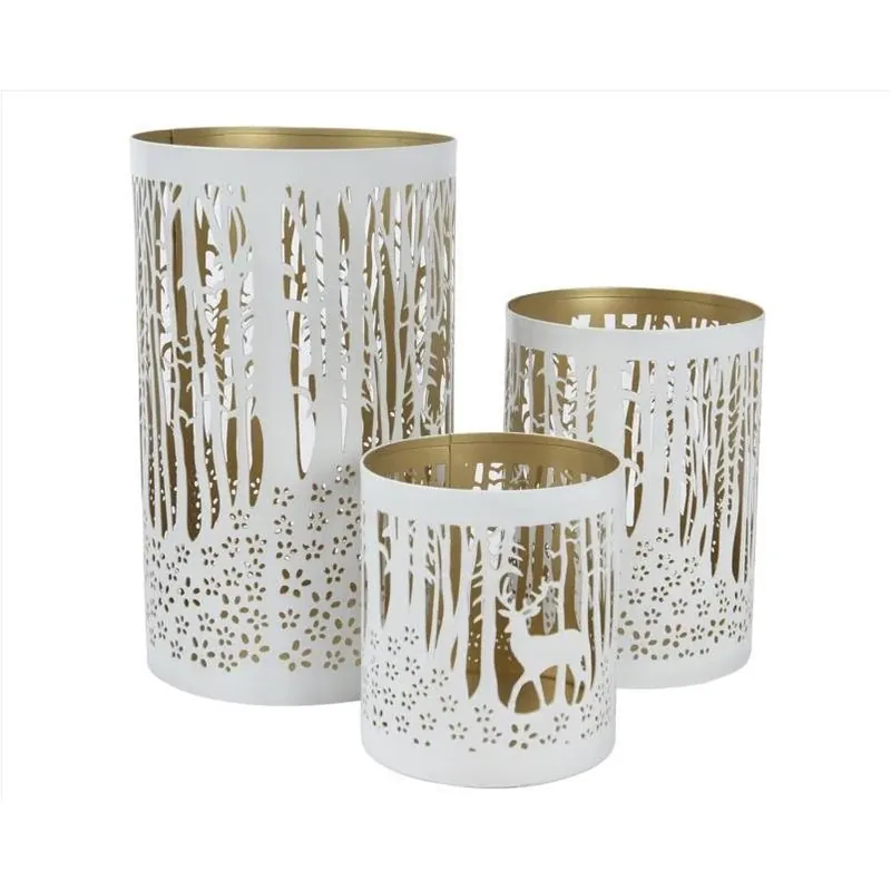 Decoris 8‑Inch White & Gold Iron Lantern – Set Of 3 Decorative LED Lights