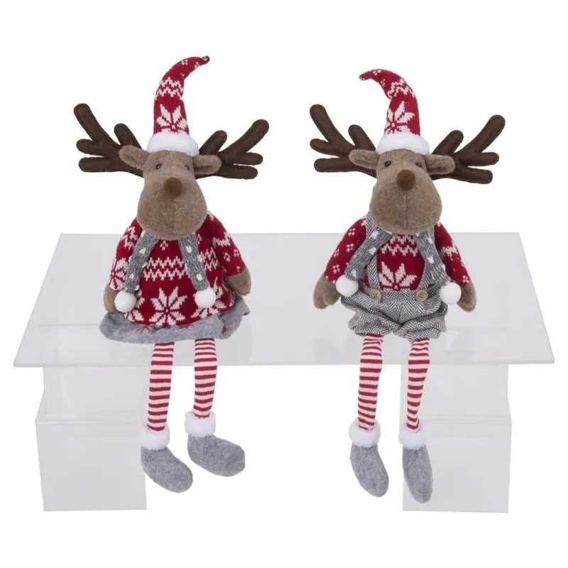Multicolored Holiday Moose Shelf Sitter – 23‑in. Plush Table Décor