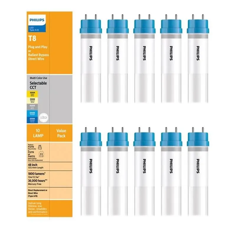 Philips 48‑Inch LED Linear Tube – Multi‑CCT, 12.5W (32W Equivalent) – Pack Of 10