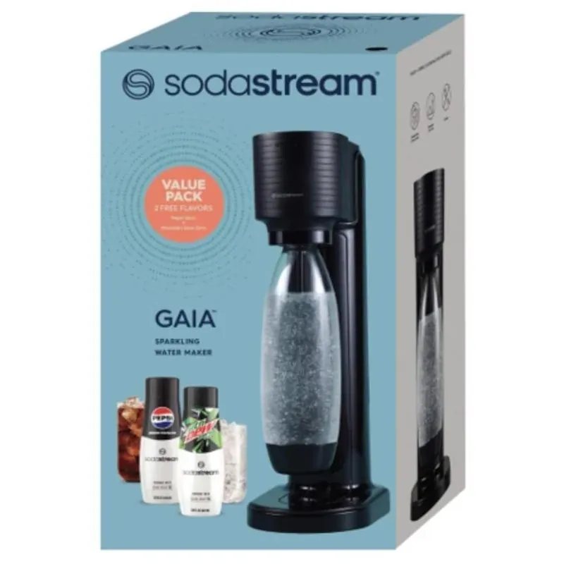 SodaStream Gaia Black 1‑Litre Sparkling Water Maker Kit – Home Carbonation System