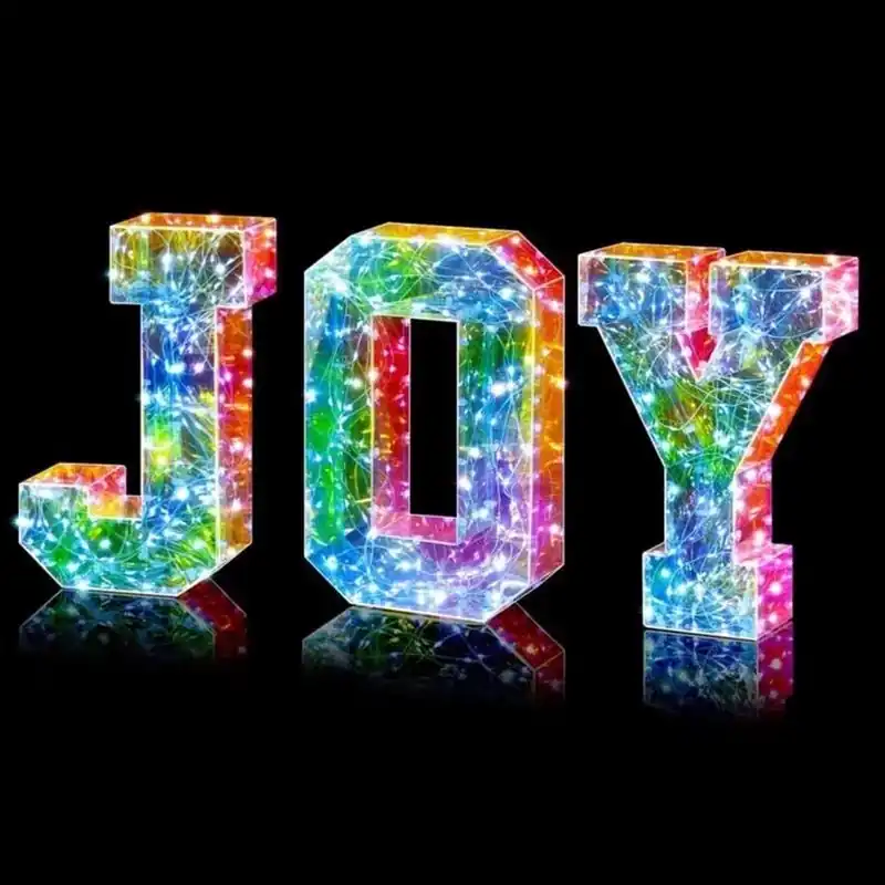 Luxe Light Decor Iridescent Multicolored Joy Letter Table Accent