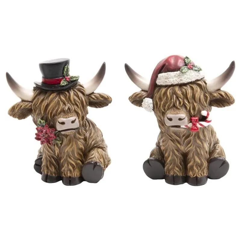Gerson Festive Resin Cow Figurine – Assorted Holiday Table Décor, 4.3‑Inch