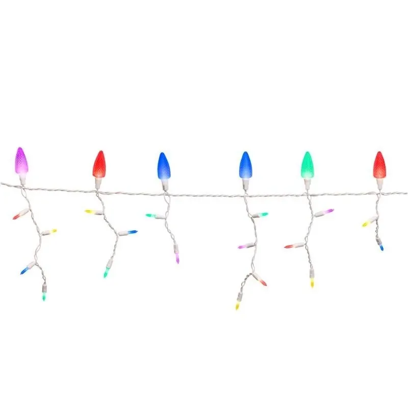 Celebrations Platinum 9‑Foot Multicolor C9 Icicle LED String – 70 LEDs