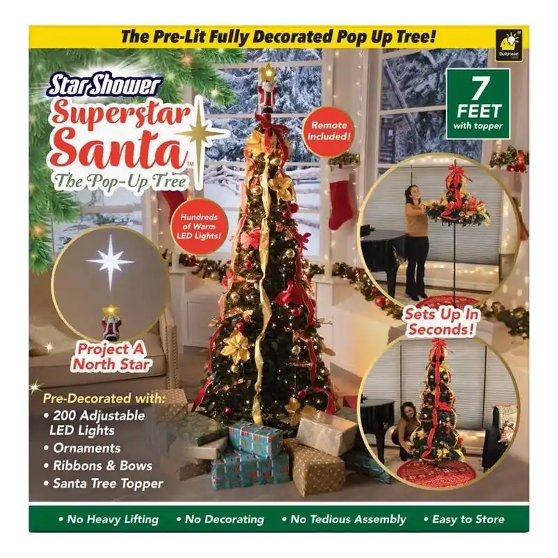 Star Shower Bulbhead 7‑Foot Slim LED Color‑Changing Christmas Tree – 200 Multicolor Lights