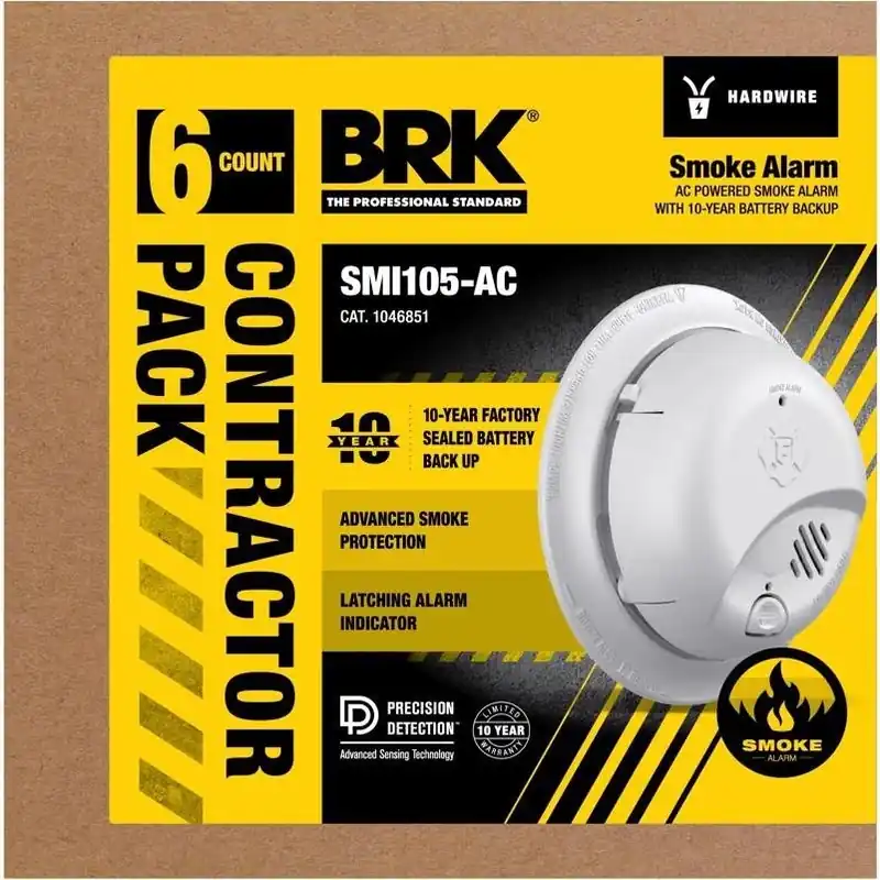 BRK SMI105-AC Hardwired Ionization Smoke Alarm – Six‑Unit Battery‑Backed Pack