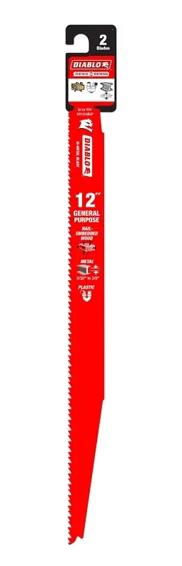 Diablo 12 In. Bi-Metal General Purpose Reciprocating Saw Blade 8/14 TPI 2 Pk