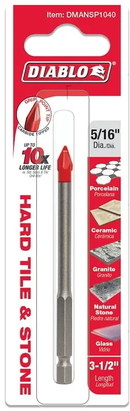 5/16 Inch X 3-1/2 Inch Carbide Tipped Drill Bit For Glass, Tile & Stone