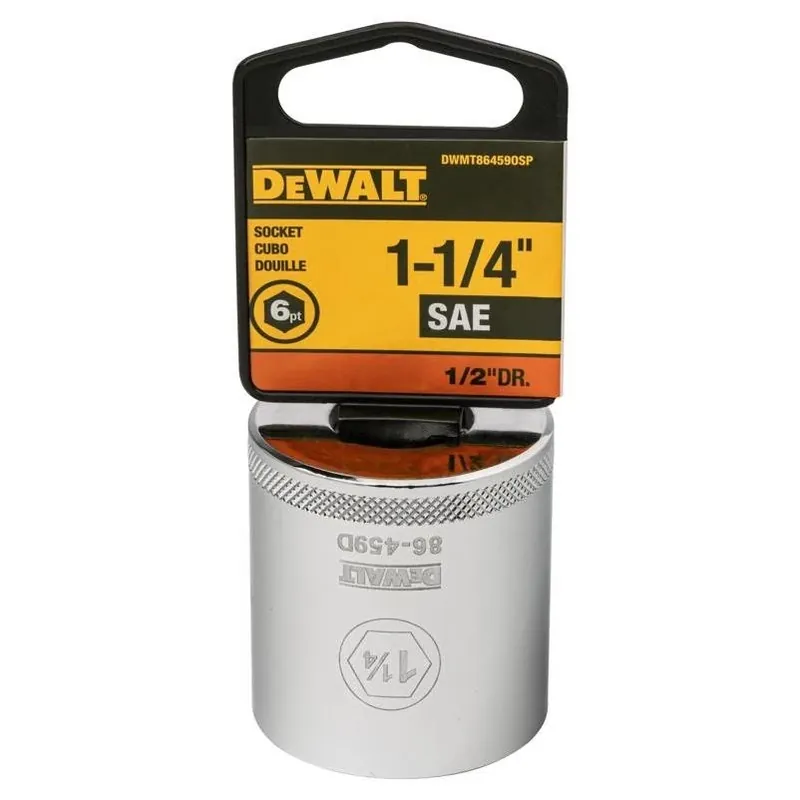 DeWalt 6‑Point SAE Socket 1‑¼ In. X 1/2 In. Drive – Polished Chrome