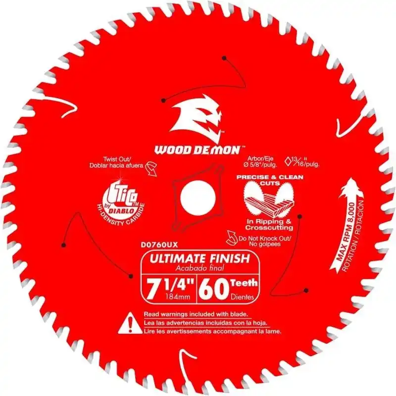Diablo D0760UXA 7‑1/4" 60‑Tooth Carbide Saw Blade – 5/8" Arbor For Wood