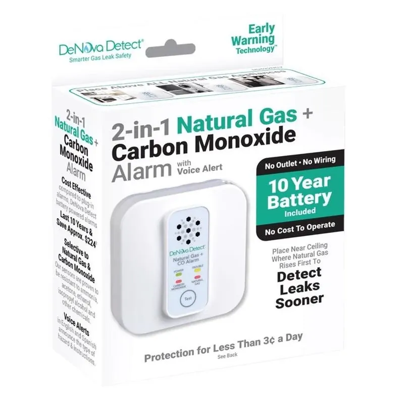 DeNova Detect 10‑Year Battery‑Powered MEMS Gas & CO Alarm – Long‑Life Home Safety Detector