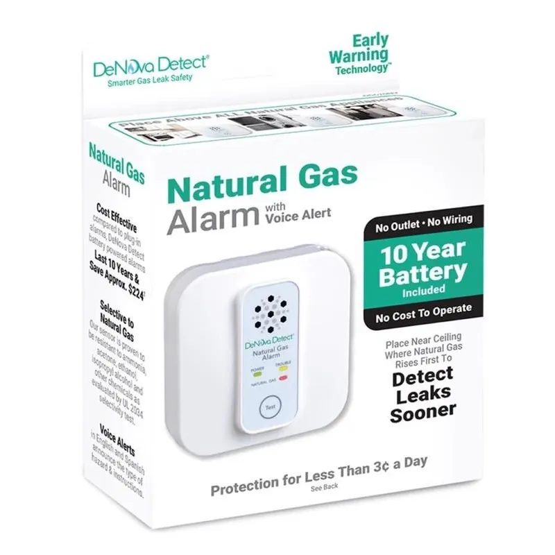 DeNova Detect 10‑Year Battery‑Operated MEMS Gas Detector – Long‑Life Home Safety Alarm
