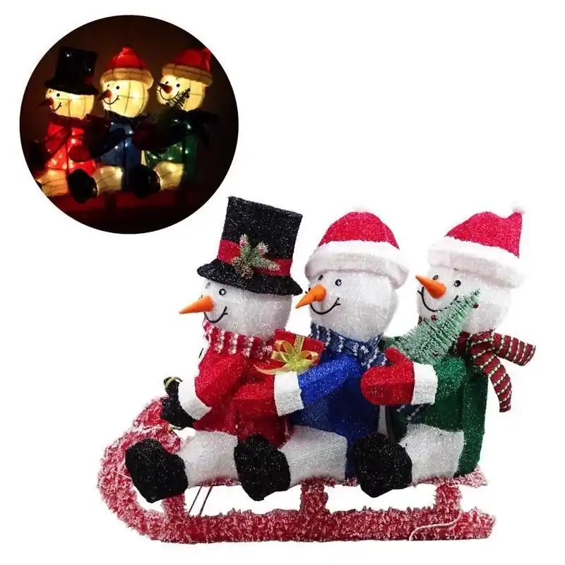 Alpine 29‑Inch LED Skiing Snowman – 3D Tinsel & Fabric Yard Decoration